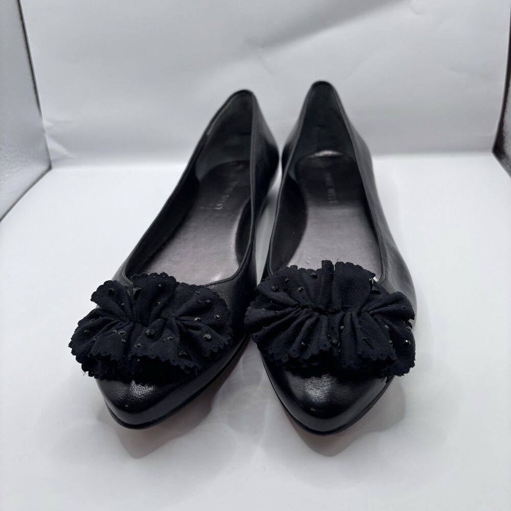 Nine West Women Flat Shoes With Flower Design On Top Size 7.5 Black NWT